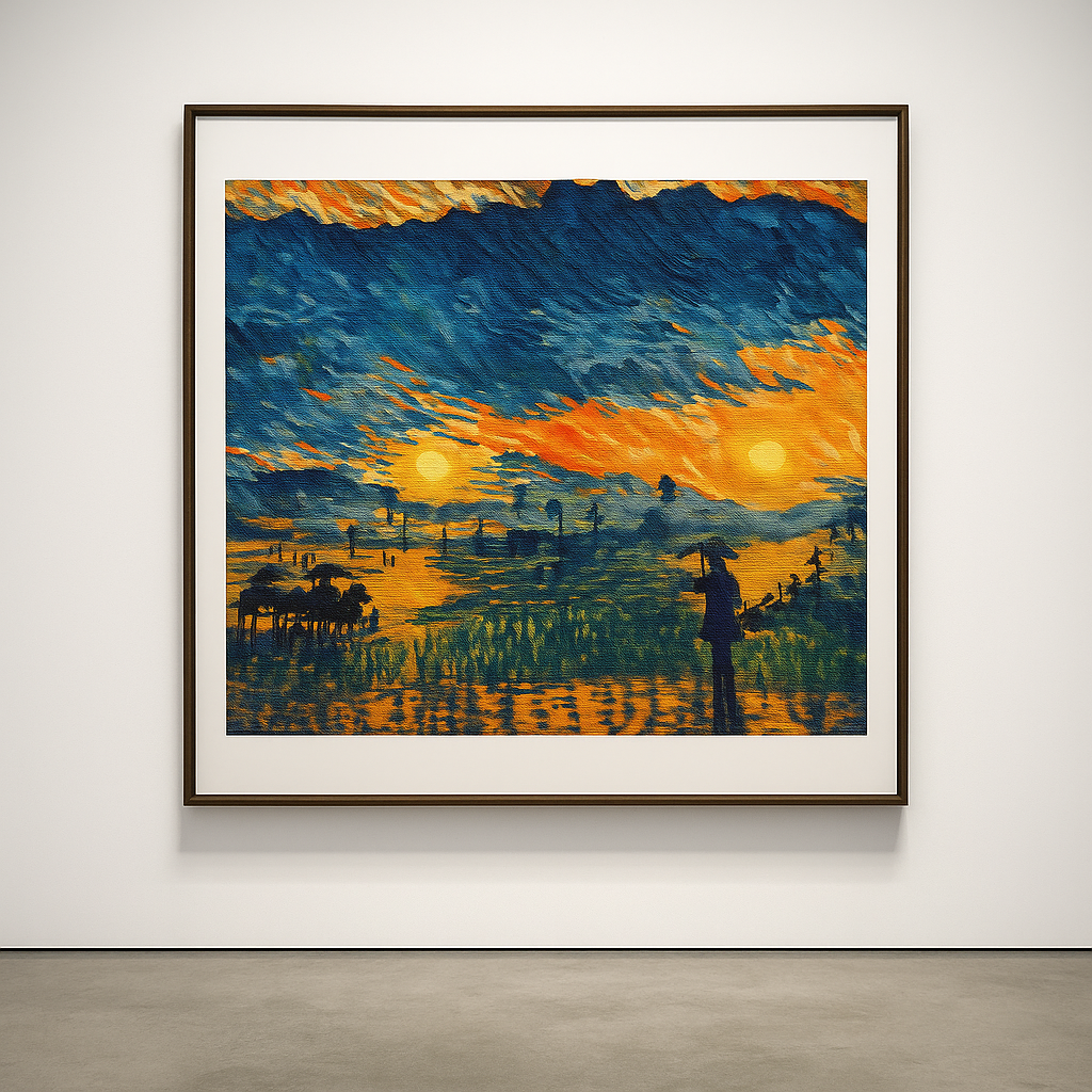 “Evening Glow by the Lake” Cross Stitch Pattern | Impressionist Landscape Embroidery PDF | Design size: 280 × 250 stitches | Full DMC color key with stitch counts