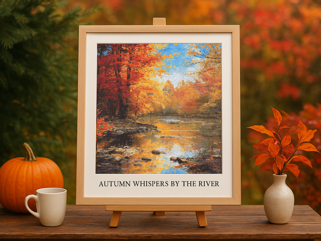 Autumn Whispers by the River | Cross-Stitch Pattern (PDF) | Tranquil Fall Landscape with Glowing Trees & Gentle Reflections | 250 × 250 Stitches | DMC & Anchor Floss Key