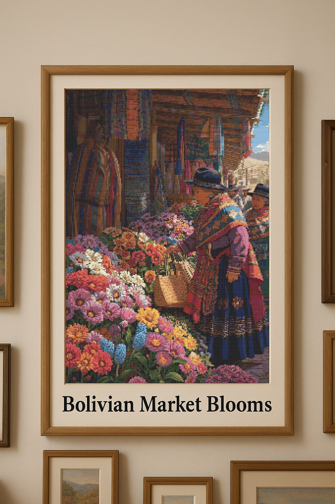 Bolivian Market Blooms | Cross-Stitch Pattern (PDF) | Andean Flower Market Scene (225 x 299 Stitches) | with DMC & Anchor Floss Key