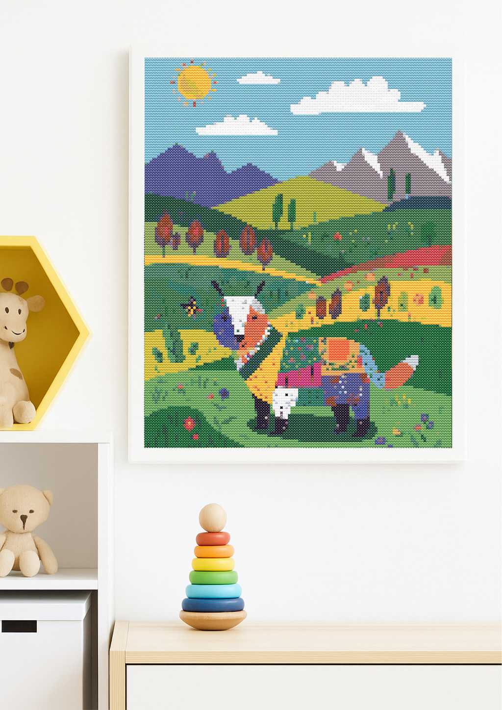 Brave Patchwork Pup | Cross-Stitch Pattern PDF | Cute Nursery Animal Embroidery | Patchwork Pals Series | 120×160 Stitches | DMC & Anchor Floss Key