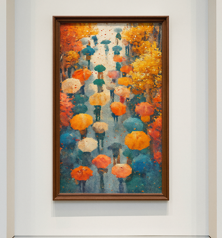 Autumn in Paris Cross Stitch Pattern | Colorful Umbrellas Street Scene | Rainy Day City Embroidery PDF | Fall Landscape Needlework Design