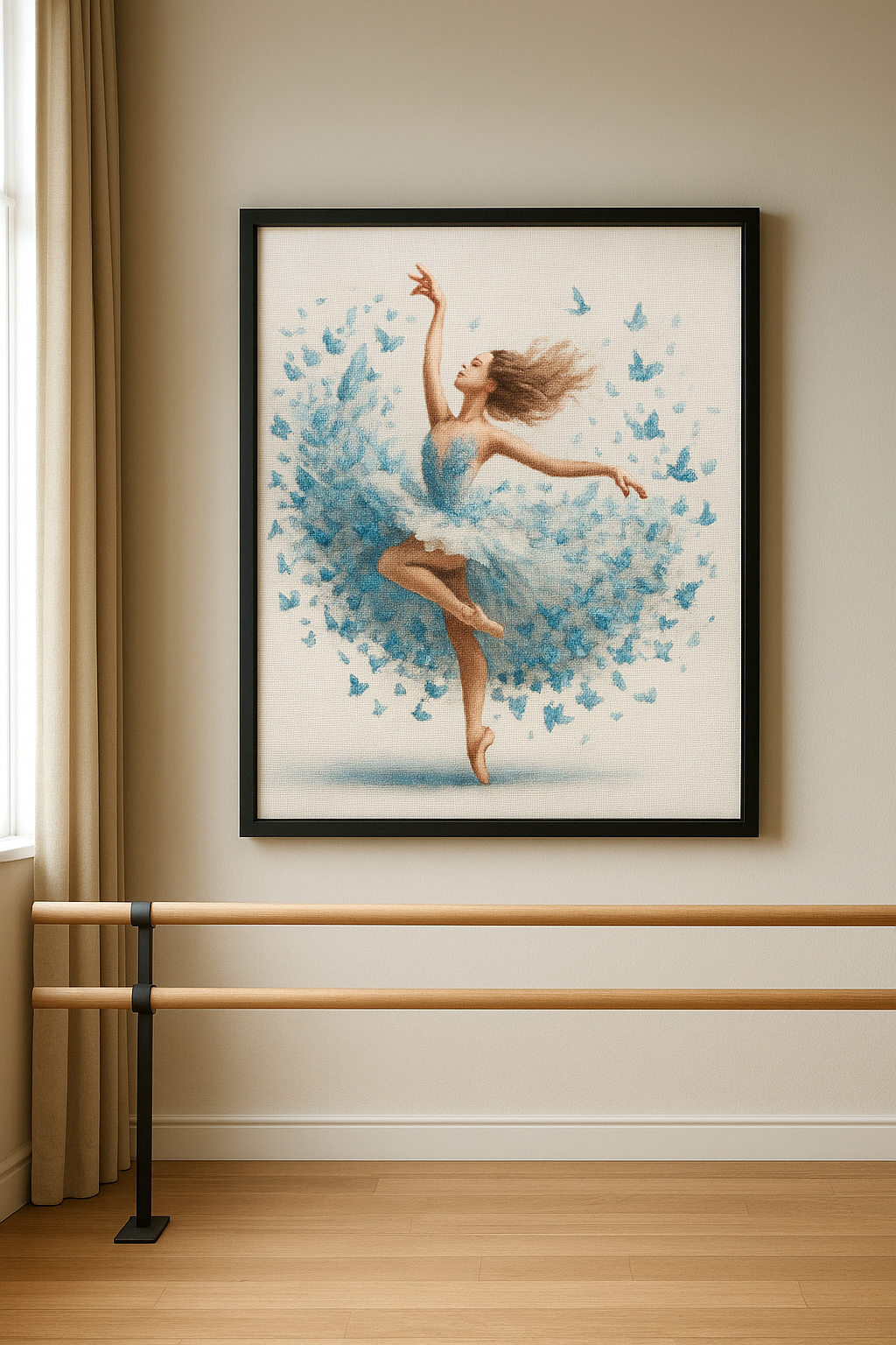 Butterfly Ballet Cross Stitch Pattern • Elegant Dancer PDF Design • Blue Butterflies Embroidery Chart • Instant Digital Download