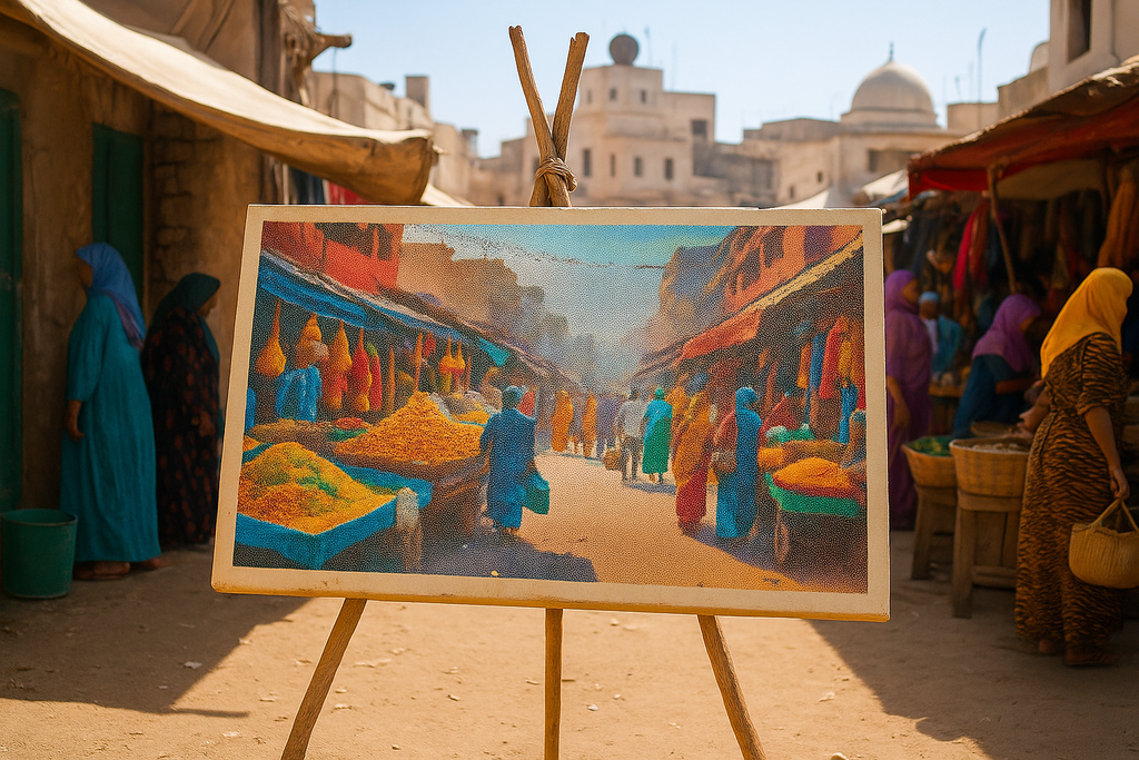 Northern African Market Cross Stitch Pattern PDF | Colorful Bazaar Scene | Exotic Street Market Embroidery | Instant Download