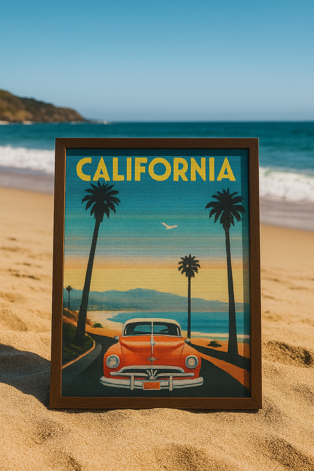 California Cross Stitch Pattern PDF | Vintage Car Beach Embroidery Design | Palm Trees Coastal Needlepoint | Retro Travel Poster Cross Stitch | Digital Download Pattern