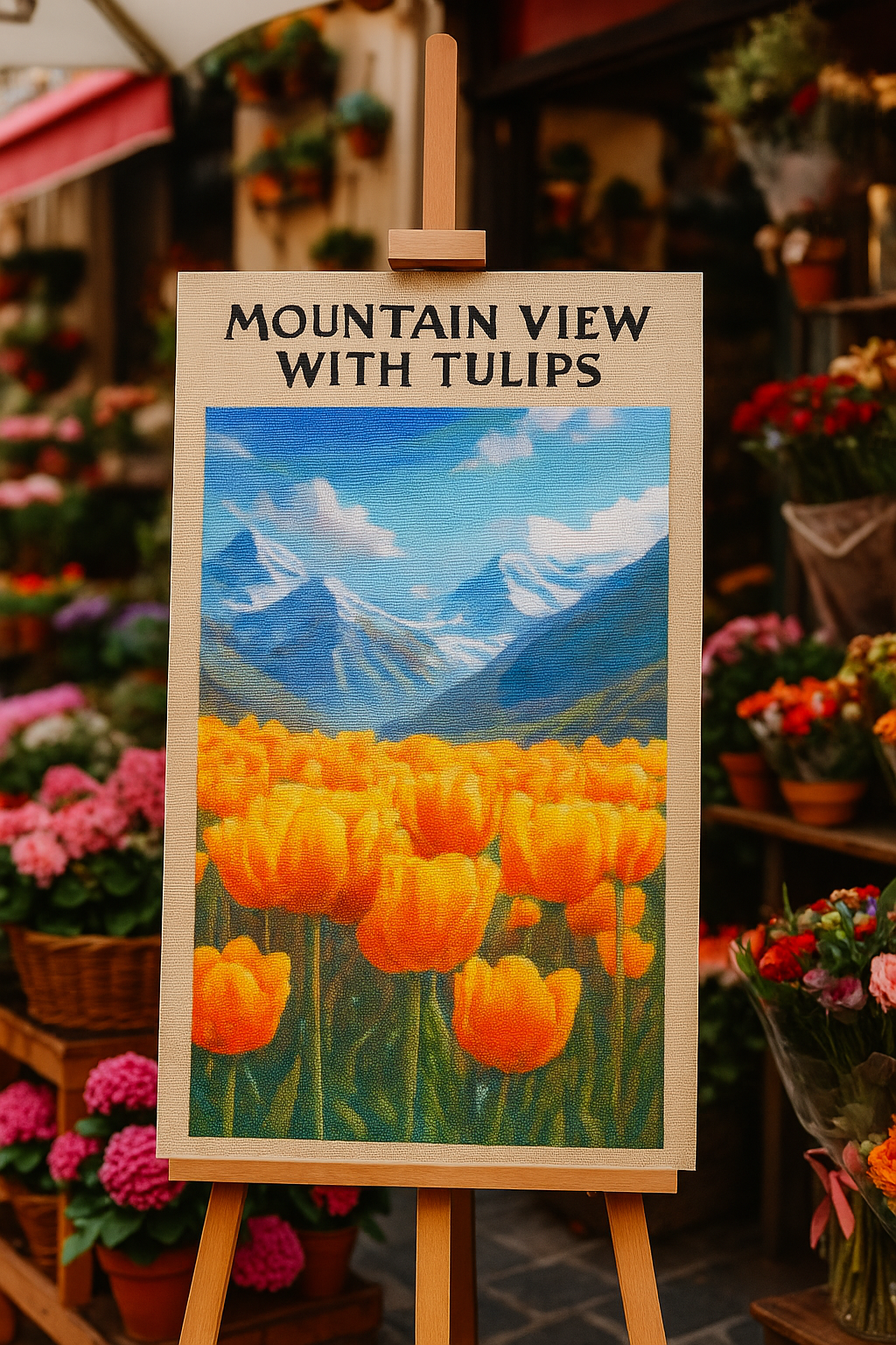 “Golden Valley Blooms” Mountain Landscape Cross Stitch Pattern (PDF) Snowy Peaks &amp; Yellow Tulip Field