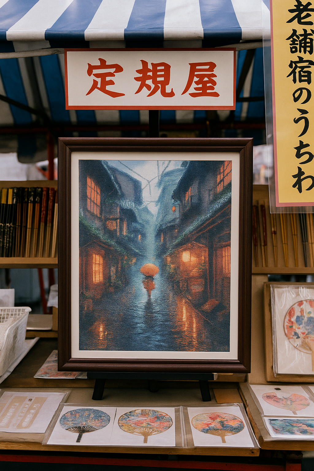 “Rainy Twilight Japanese Alley Cross Stitch Pattern | PDF Instant Download | Lantern Street Embroidery Chart | Modern Japanese Scene Needlework Design”