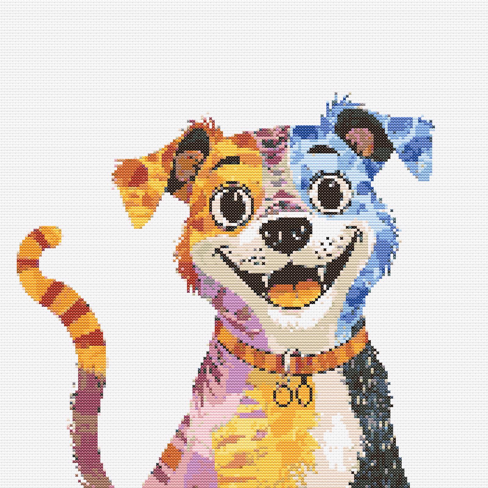 Colorjoy Puppy | Cross-Stitch Pattern PDF | 1/2 Whimsy Paws Pair| Pet Embroidery for Kids' Spaces | 175×175 Stitches | DMC & Anchor Floss Key