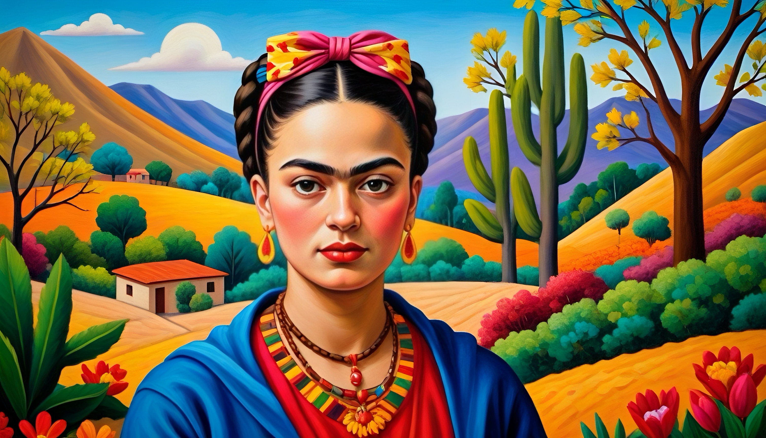 Frida Kahlo in Bloom – Colorful Mexican Portrait Cross-Stitch Pattern | Artistic Embroidery Design (200 x 114 Stitches) | DMC and ANCHOR conversion included