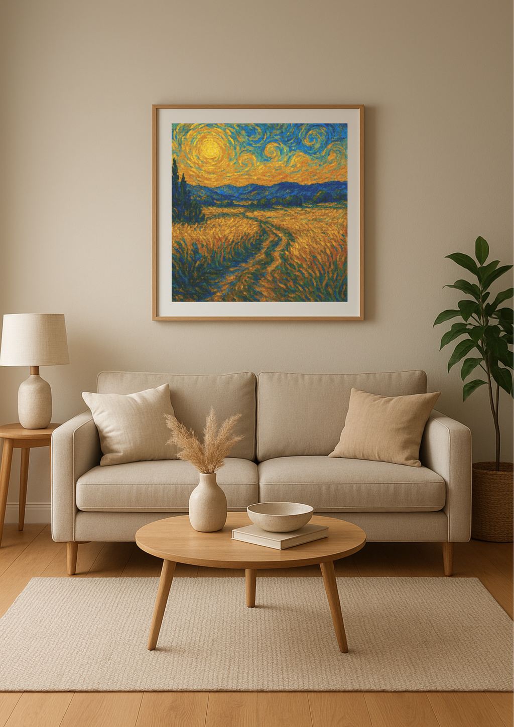 Golden Whirlwinds | Cross-Stitch Pattern (PDF) | Van Gogh-Inspired Wheatfield Scene (300 x 300 Stitches) | with DMC & Anchor Floss Key