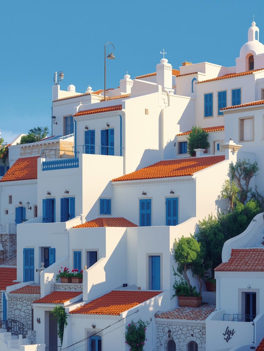 Sunlit Mediterranean Village | Cross-Stitch Pattern (PDF) | Seaside Whitewashed Homes & Terracotta Rooftops – Inspired by the Charm of the Mediterranean Coast (220 × 293 Stitches) | with DMC & Anchor Floss Key