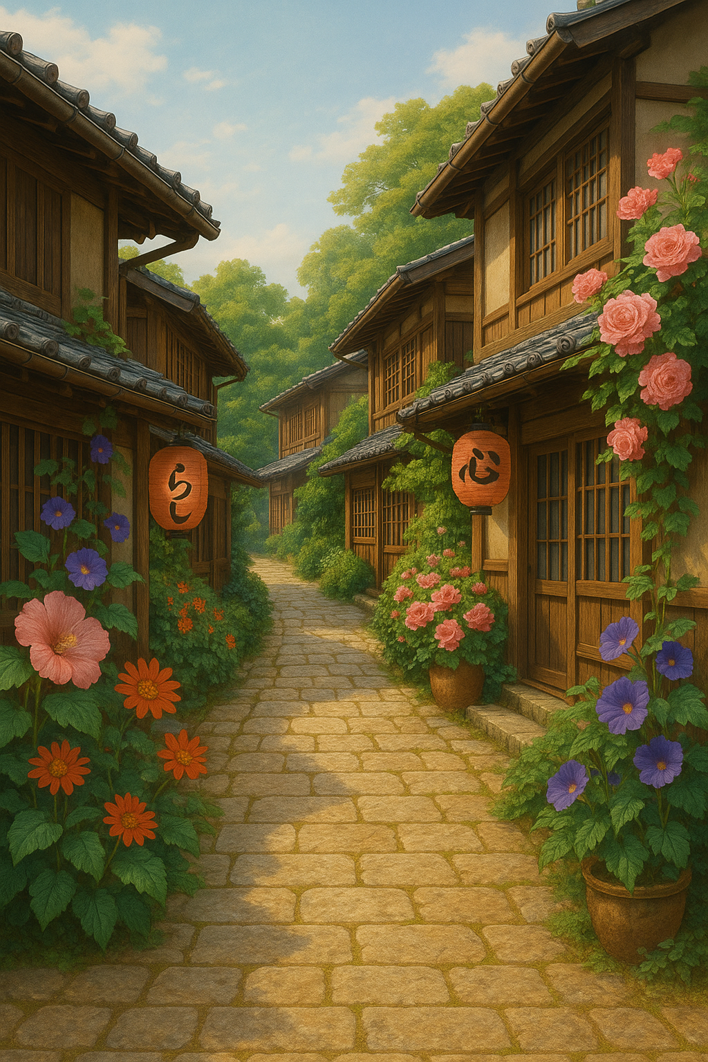 Tranquil Lantern Lane | Cross-Stitch Pattern (PDF) | Peaceful Japanese Street Scene (180 x 270 Stitches) | with DMC & Anchor Floss Key