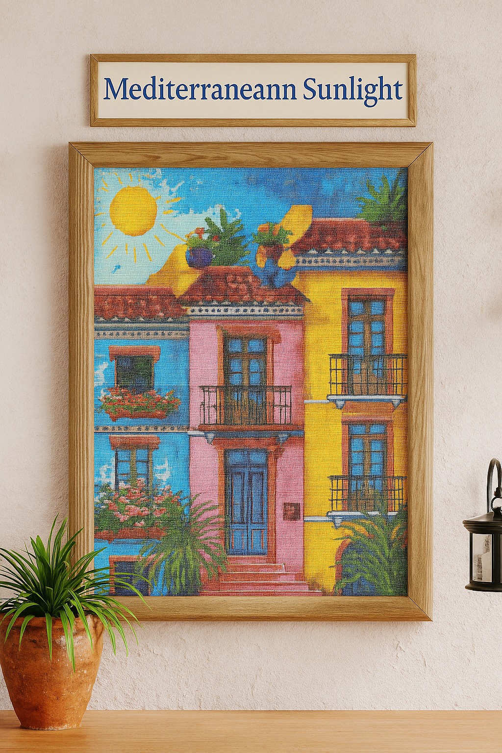 Mediterranean Sunlight | Cross-Stitch Pattern (PDF) | Colorful Mediterranean Village Scene (225 x 299 Stitches) | with DMC & Anchor Floss Key