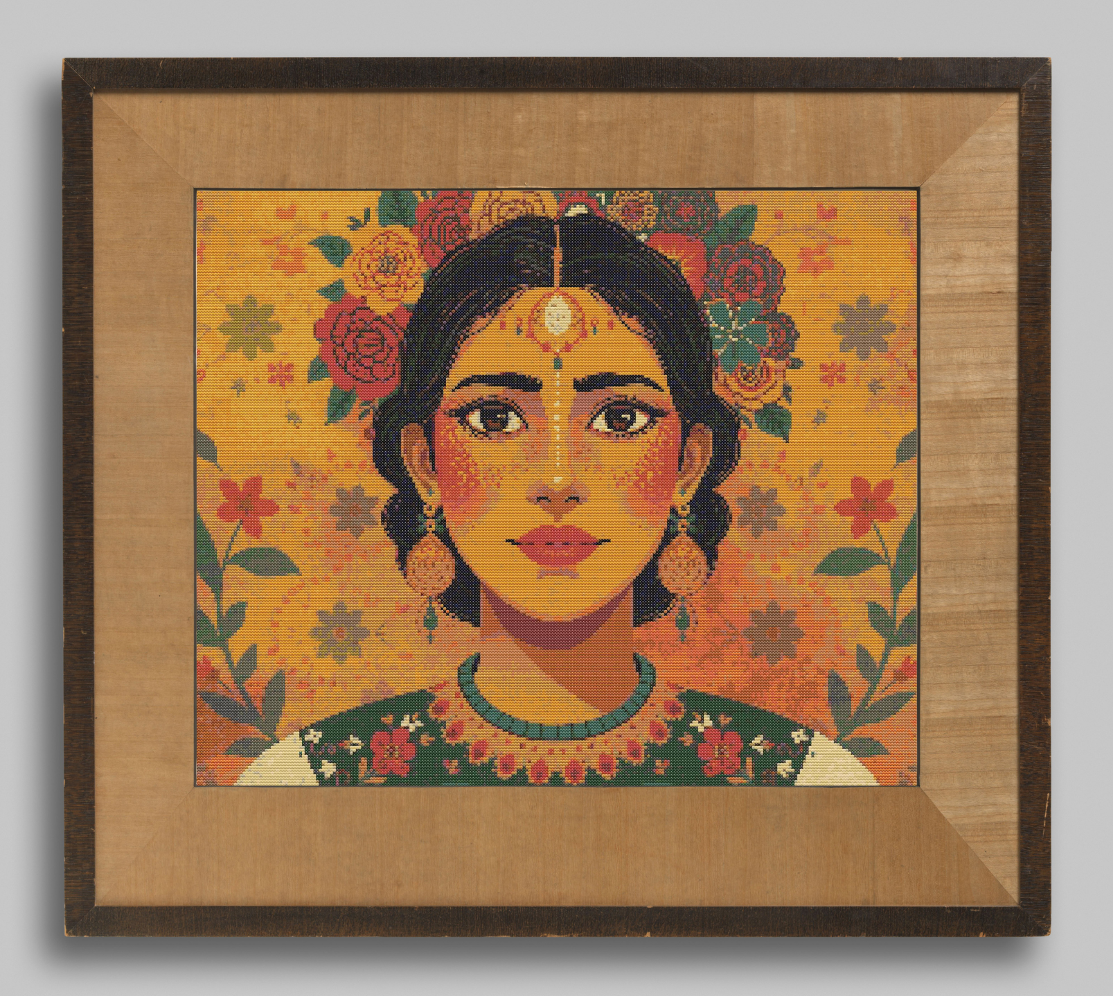 Mexican Blossom | Cross-Stitch Pattern (PDF) | Vibrant Portrait of Mexican Beauty with Floral Elegance – Inspired by the Colors & Culture of Mexico (280 × 210 Stitches) | with DMC & Anchor Floss Key