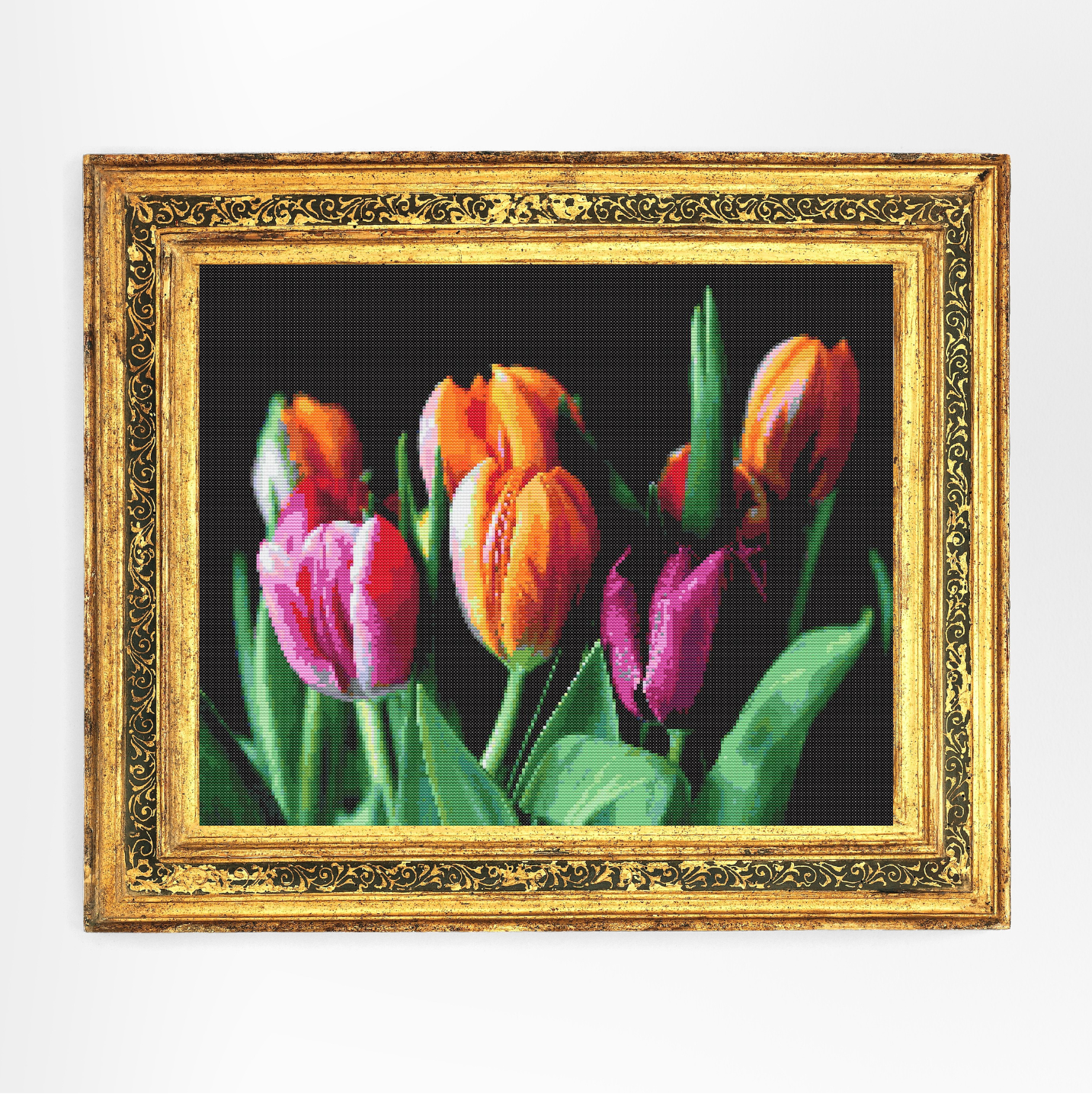 🌷 Spring Symphony – Colorful Tulip Bouquet | Cross-Stitch Pattern (PDF) | Floral Embroidery Design (230 x 186 Stitches) | with DMC &amp; Anchor Floss Key