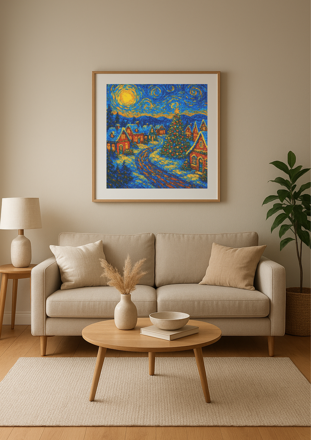 Starry Christmas Village – Van Gogh Style | Cross-Stitch Pattern (PDF) | Holiday Winter Night Embroidery Design (280 x 280 Stitches) | with DMC &amp; Anchor Floss Key