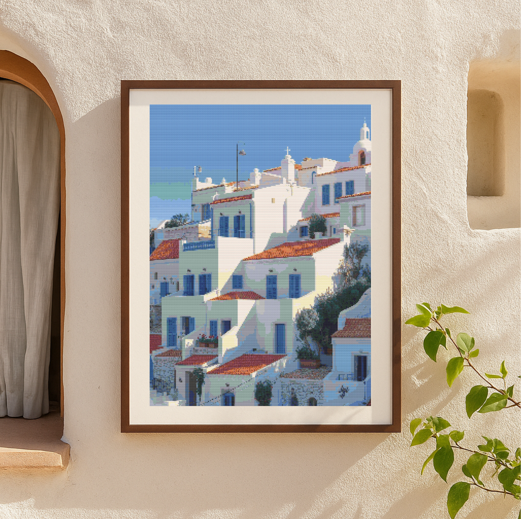 Sunlit Mediterranean Village | Cross-Stitch Pattern (PDF) | Seaside Whitewashed Homes & Terracotta Rooftops – Inspired by the Charm of the Mediterranean Coast (220 × 293 Stitches) | with DMC & Anchor Floss Key