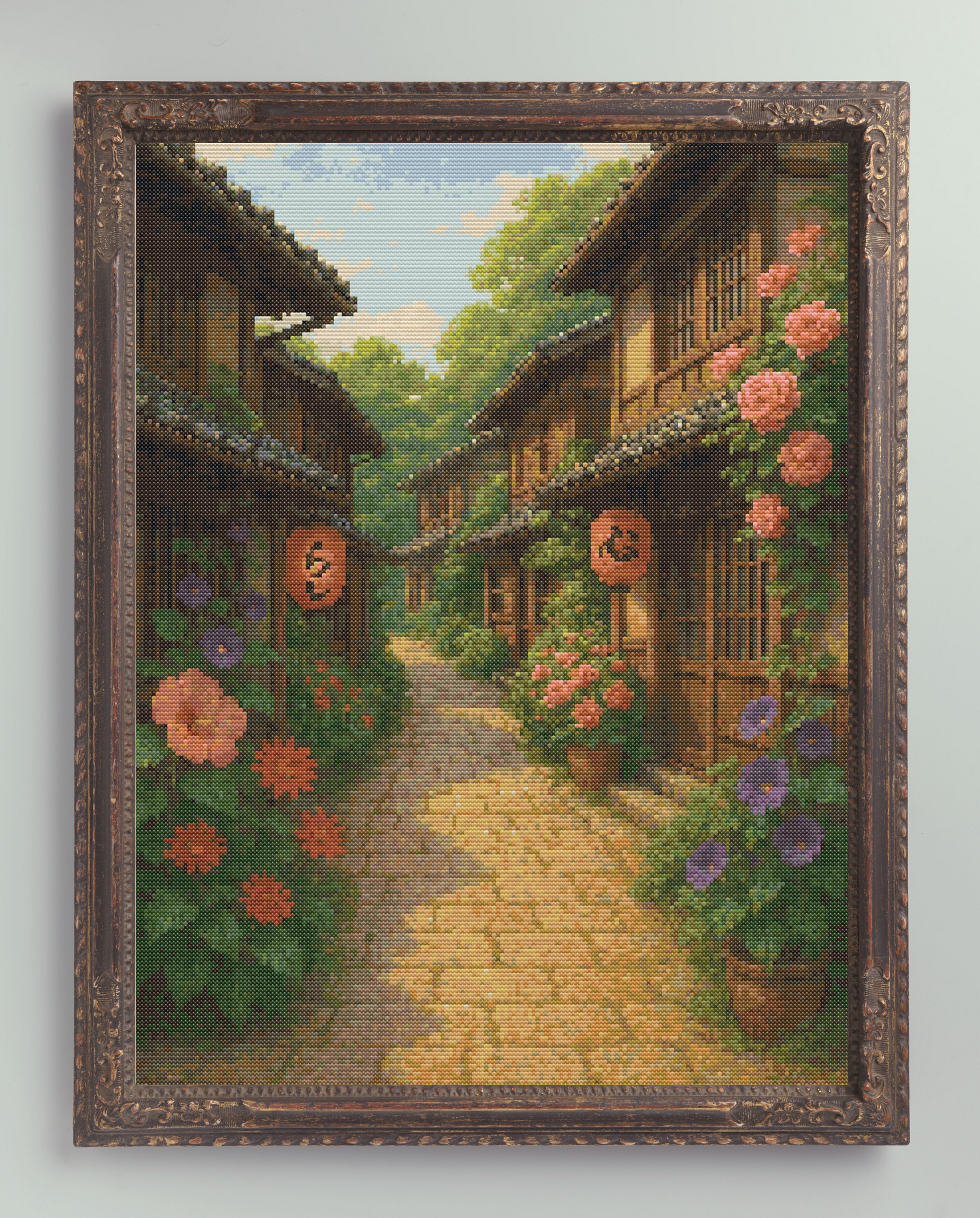 Tranquil Lantern Lane | Cross-Stitch Pattern (PDF) | Peaceful Japanese Street Scene (180 x 270 Stitches) | with DMC & Anchor Floss Key