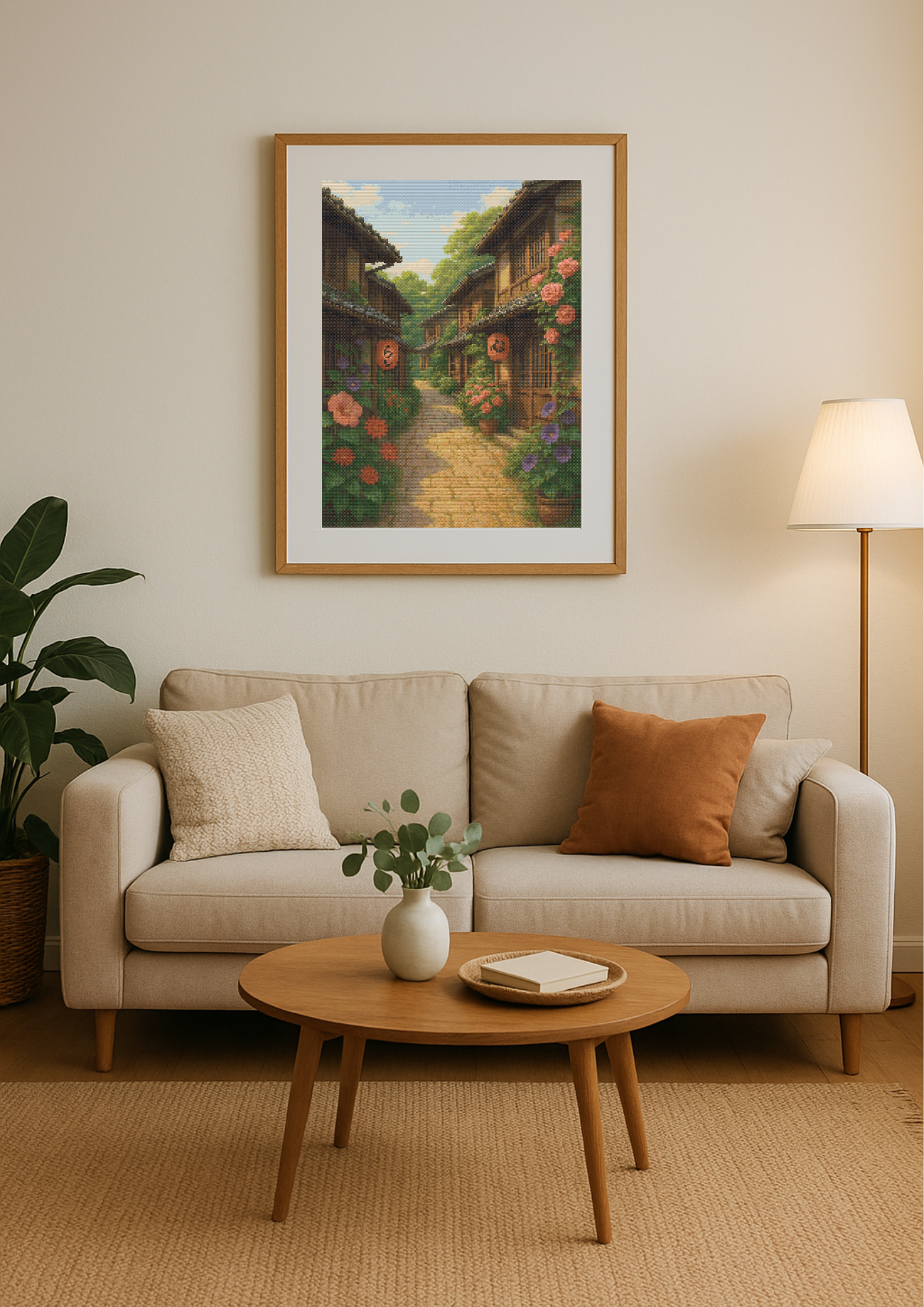 Tranquil Lantern Lane | Cross-Stitch Pattern (PDF) | Peaceful Japanese Street Scene (180 x 270 Stitches) | with DMC & Anchor Floss Key