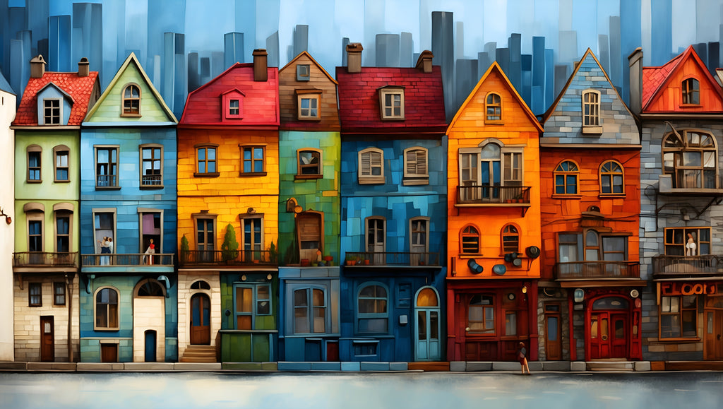 Colorful Row Houses Cross Stitch Pattern PDF | European Cityscape Embroidery Chart | Instant Digital Download | Modern Architectural Needlework Design