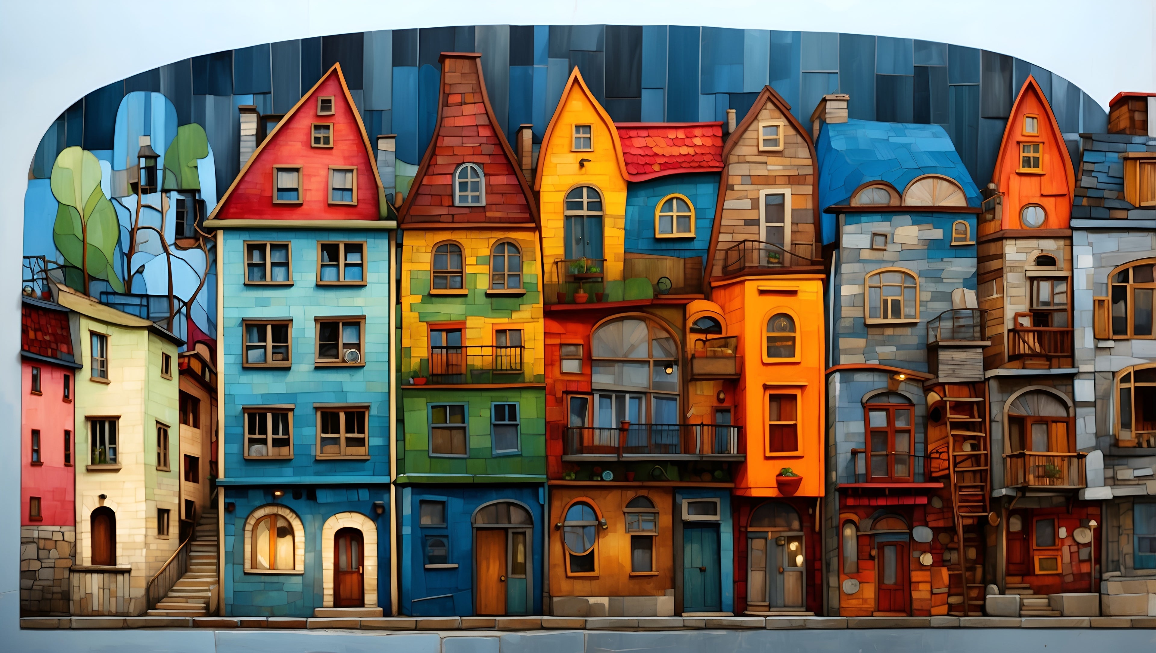 Colorful European Town Street Cross Stitch Pattern PDF | Modern Cityscape Needlepoint Design | Whimsical Houses Embroidery Chart | Instant Digital Download