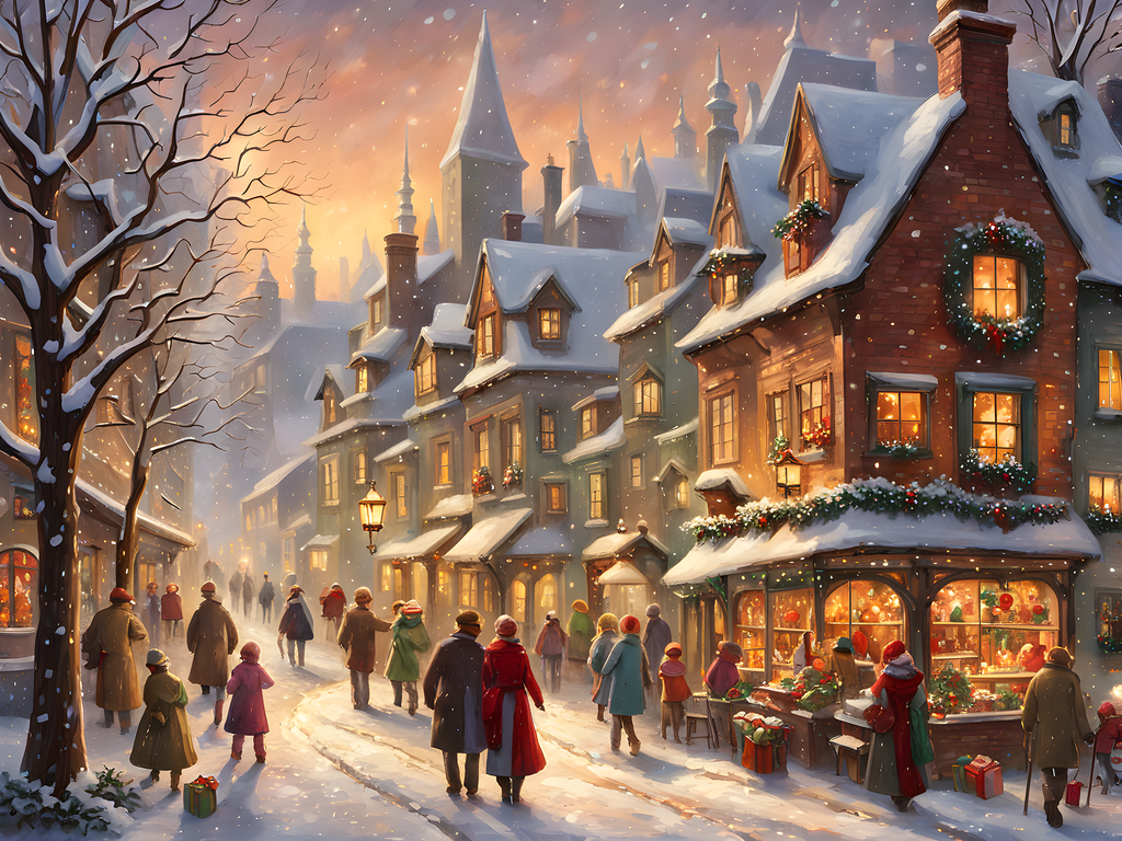 Victorian Christmas Village Cross Stitch Pattern | PDF Instant Download | Winter Holiday Street Scene | Vintage Christmas Embroidery Design