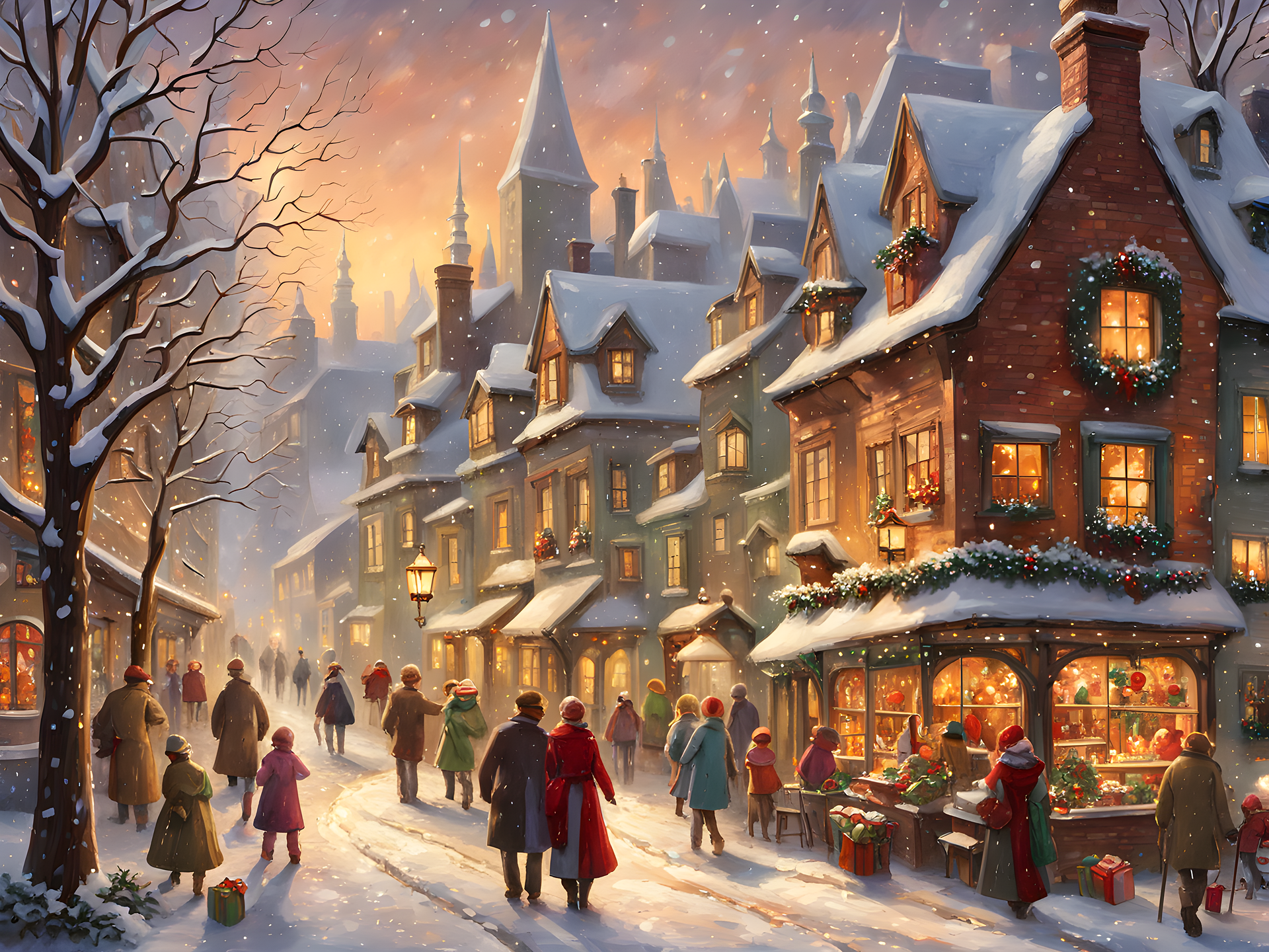 Victorian Christmas Village Cross Stitch Pattern | PDF Instant Download | Winter Holiday Street Scene | Vintage Christmas Embroidery Design