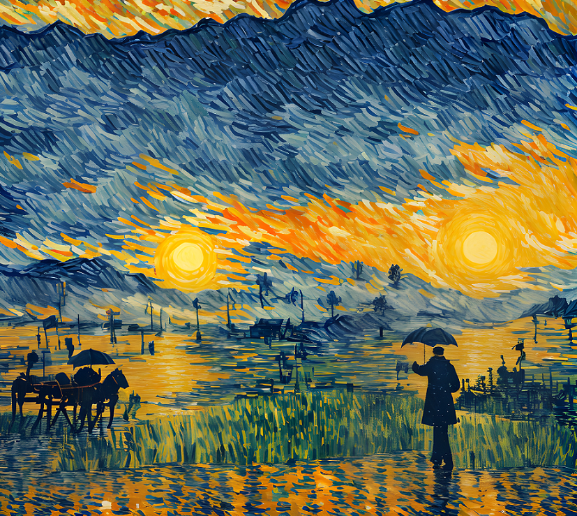 “Evening Glow by the Lake” Cross Stitch Pattern | Impressionist Landscape Embroidery PDF | Design size: 280 × 250 stitches | Full DMC color key with stitch counts