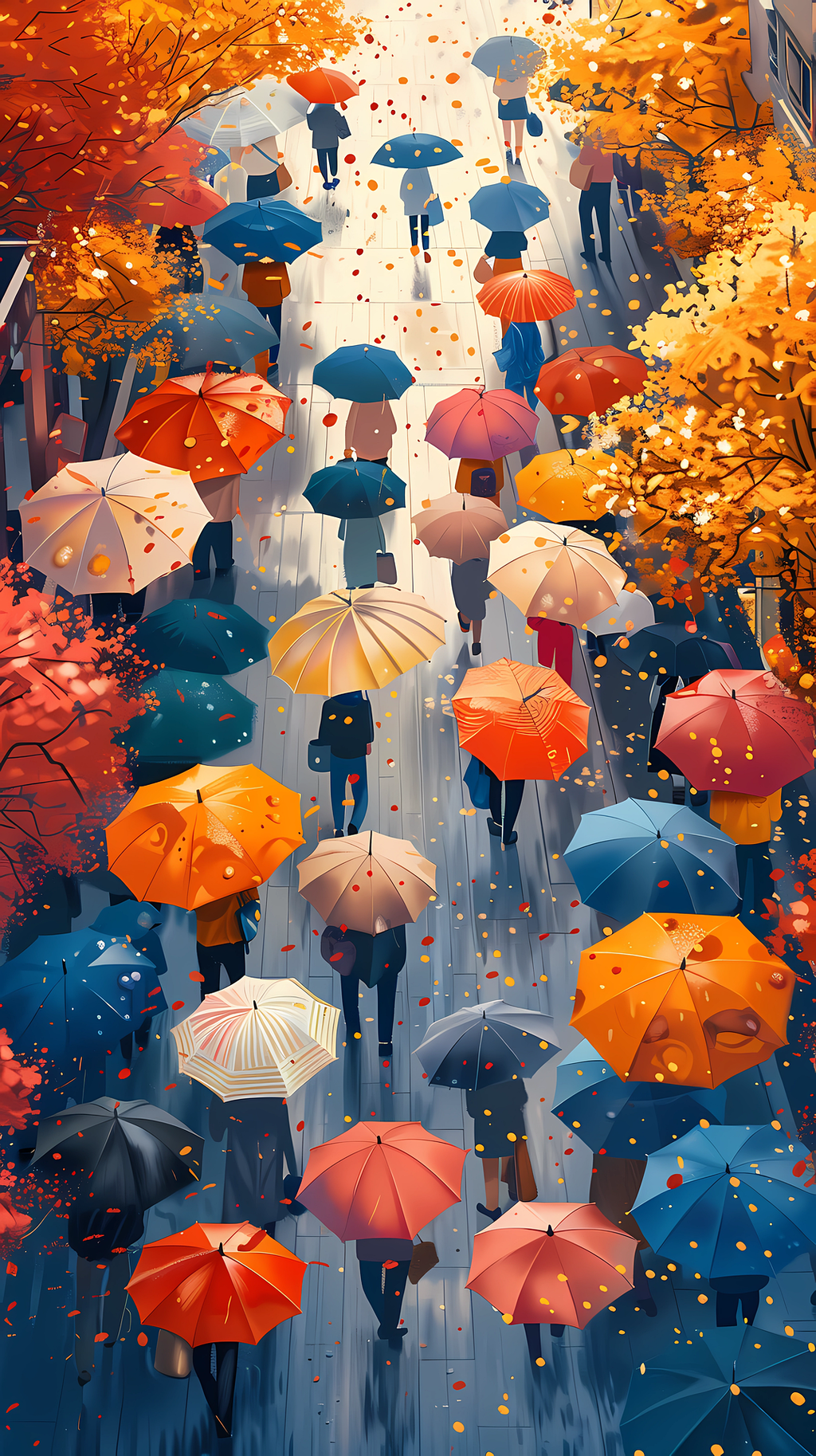 Autumn in Paris Cross Stitch Pattern | Colorful Umbrellas Street Scene | Rainy Day City Embroidery PDF | Fall Landscape Needlework Design