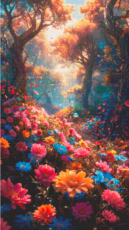 Enchanted Forest Flower Path Cross Stitch Pattern | Fantasy Woodland Floral Scene | PDF Instant Download | Embroidery Chart