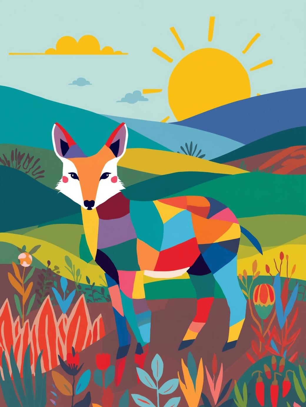 Playful Patchwork Fox | Cross-Stitch Pattern PDF | Cute Nursery Animal Embroidery | Patchwork Pals Series | 120×160 Stitches | DMC & Anchor Floss Key