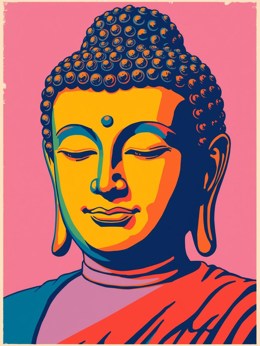 Pop Serenity | Cross-Stitch Pattern (PDF) | Modern Buddha in Color & Calm (180 × 239 Stitches) | with DMC & Anchor Floss Key