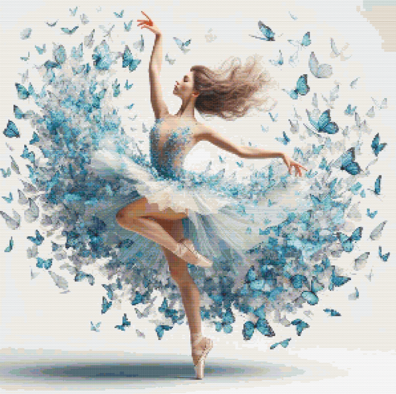 Butterfly Ballet Cross Stitch Pattern • Elegant Dancer PDF Design • Blue Butterflies Embroidery Chart • Instant Digital Download