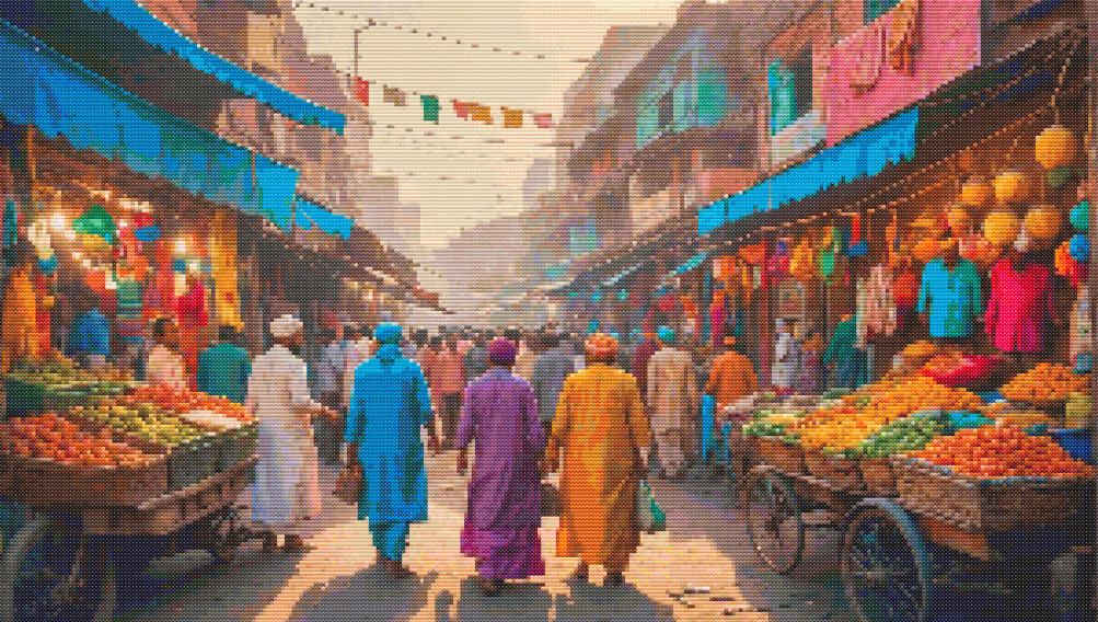 Vibrant Indian Market Cross Stitch Pattern PDF | Colorful Street Bazaar Embroidery Design | Exotic Cultural Scene Needlepoint | Indian Wall Art DIY
